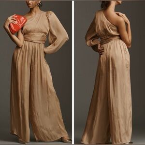 Anthropologie One-Shoulder Metallic Wide-Leg Jumpsuit